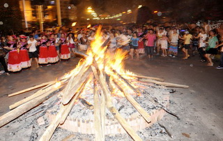 evening bonfire carnival during Torch Festival in Liangshan,Sichuan